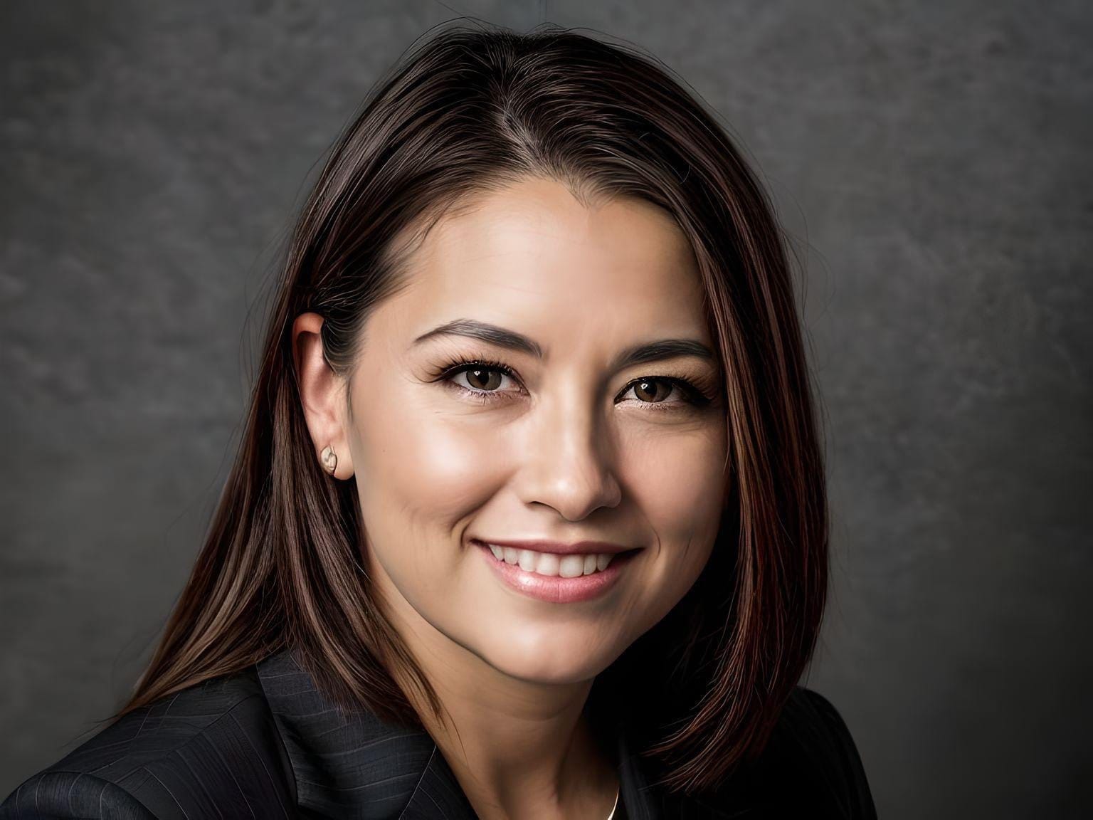 A lady smiling and posing for a professional headshot photo in formal dressing